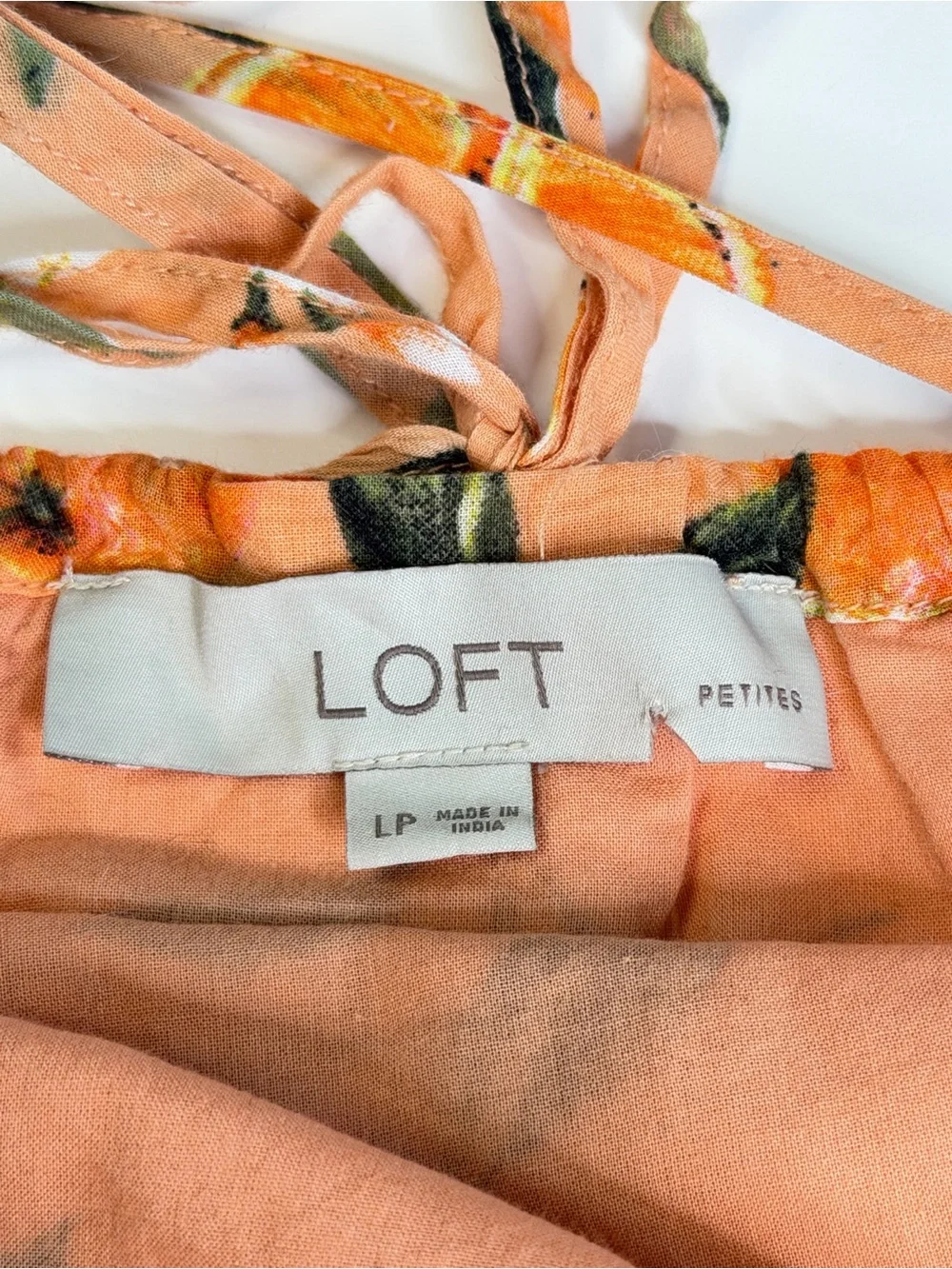 LOFT Harvest Crop Orange Floral Square-Neck Puff Sleeve Top